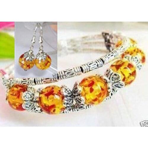 Free Shipping Hot sale new Style >>>>Tibet handmade AMBER bracelet earrings set