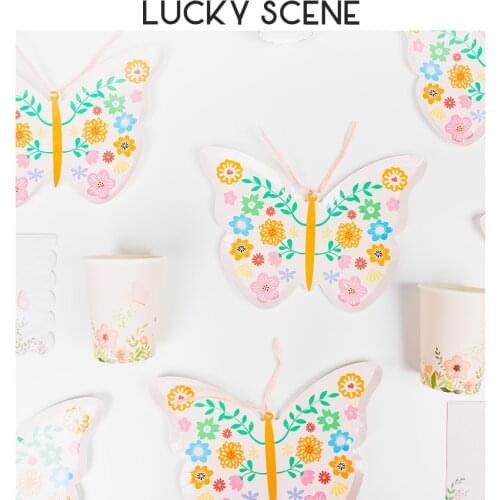 Butterfly Shape Paper Plates Cups Napkins Sets with Disposable Lightweight Decorative Birthday Party and Wedding Party S01100