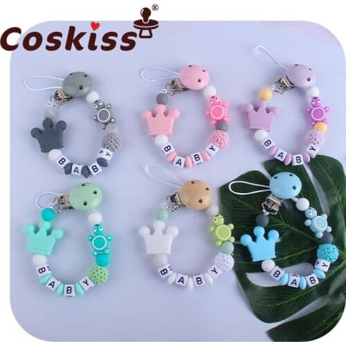 Coskiss 1pcs Silicone Turtle Beads Pacifier Chain Baby Cartoon Animal Mini Crown Teething Teethers Infant Nursing Toys Gift