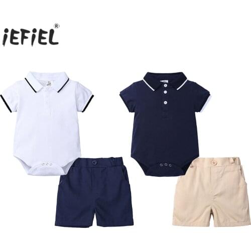 Infant Baby Boy Clothing Sets Newborn Boy Cotton Shorts Sleeve Romper Tops+Shorts 2PCS Outfits Summer Gentleman Bebes Clothing