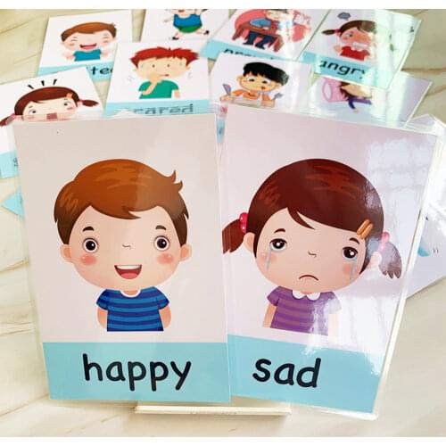 14pcs Montessori Baby Emotion Learning Card Cartoon English Emotion Flash Cards for Child Funny Memory Exercise Game