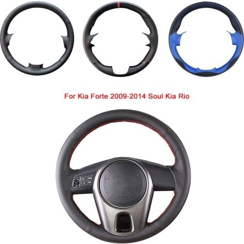 Breathable Punch Hand-Stitched Black Artificial Leather Car Steering Wheel cover For Kia Forte 2009-2014 Soul Kia Rio