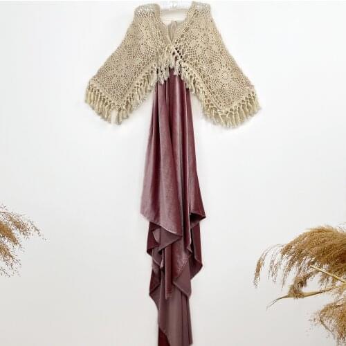 Photo Shoot Boho Crochet Cotton Long Bell Sleeves 4-8 Years Little Girl Dress Child Velvet Gown for Kid Photography Accessories