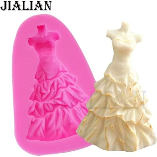 Beautiful bride wedding dress skirt silicone mould fondant cake decoration baking mold chocolate sugar art displays T0690