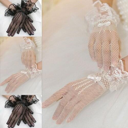Women Evening Party Prom Driving Costume Print Lace Gloves Pretty Mesh Bride Gloves