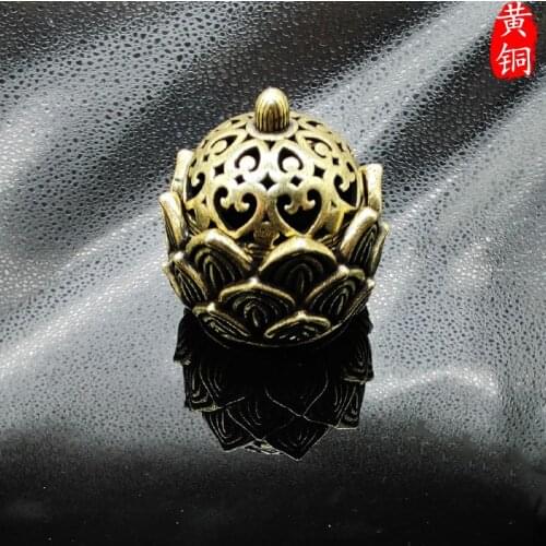 Antique Solid Brass Lotus stove Miniature Figurines Retro Copper Animal Tea Pet Desktop Ornament Decor Crafts Keychain Pendants