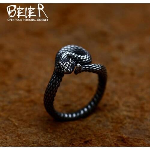 Beier Retro Mens Ring Fashion Metal Snake Animal Ring Simple Style Men/Women Accessories Party Jewelry BR8-731