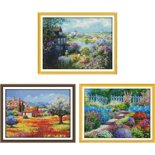 Beautiful colorful pastoral landscape painting cross stitch kit Aida14ct 11ct print canvas stitching needlework embroidery kit
