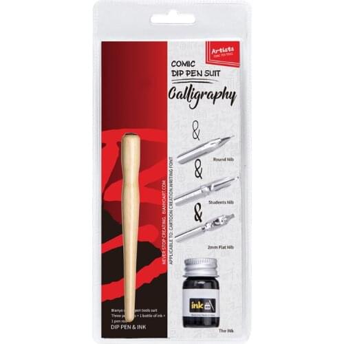 Manga Dip Pen Set Comic Pro Drawing Kit 3 Nibs Wood Holder Ink Calligraphy Tools