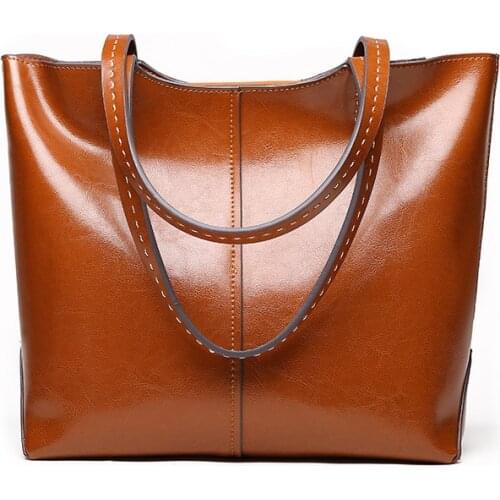 2021 New Fashion Women Handbag Brands Designer Genuine Leather Women Soft Tote Bags Oil Wax Leather Large Capacity Shoulder Bag
