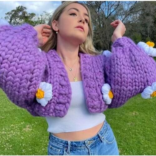 Clothing autumn and winter hand crocheted sweater coat loose heavy industry jacquard embroidery knitted cardigan