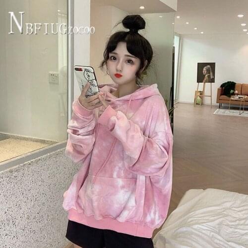 Autumn Dyeing Women Sweatshirts Students Korean Harajuku Long Sleeve Hooded Female Sweatshirt