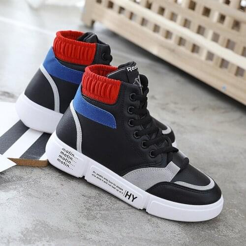 Spring and autumn high-top casual shoes, flat leather, all-match Korean style plus velvet non-slip womens trendy shoes