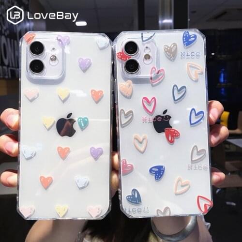 Transparent Cute Coloful Love Heart Camera Protective Phone Case For iPhone 11 12 Pro Max X XR XS Mini 7 8 Plus SE 2020 Bumper