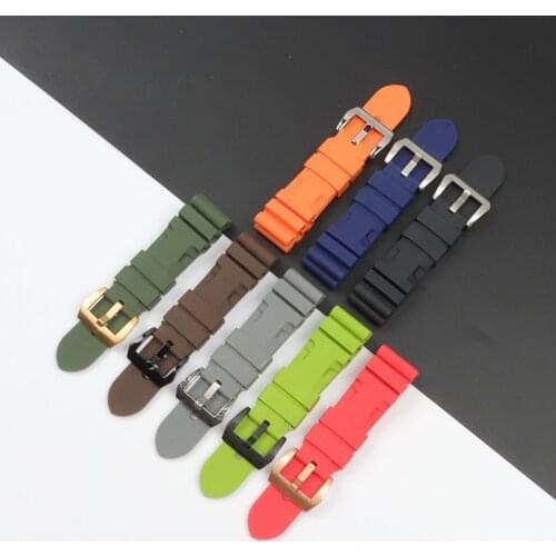 24mm 26mm Black Gray Green Orange Red Blue Brown Silicone Rubber watch band Replace for Panerai strap Watchband Bracelet tools