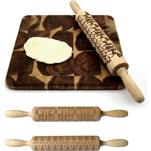 Christmas Wood Pastry Roller, Baking, Biscuits, Fondant Biscuit, Decor Biscuit Rolling Pin Xmas Deer Embossing Baking Cookies