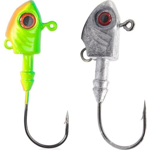 4PCS Lead Fishing Jig Hooks 7g-20g Fish Head Fishing Tackle 2021 Offset Soft Worm Barbed Hook 3D Eyes For Saltwater Fishing Jig