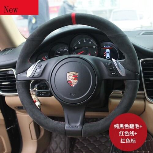 Customized Hand-Stitched Leather Suede Car Steering Wheel Cover for Porsche Cayenne Panamera 911 Boxster Macan Car Accessories