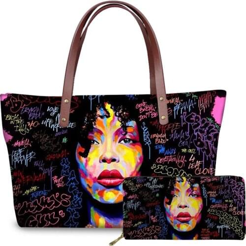 New Fashion WomenS Bag 2 Pcs Luxury Ladies Handbag Black Girl Printed Girls Wallet Luxury Casual Shoulder Bags Bolsa Feminina