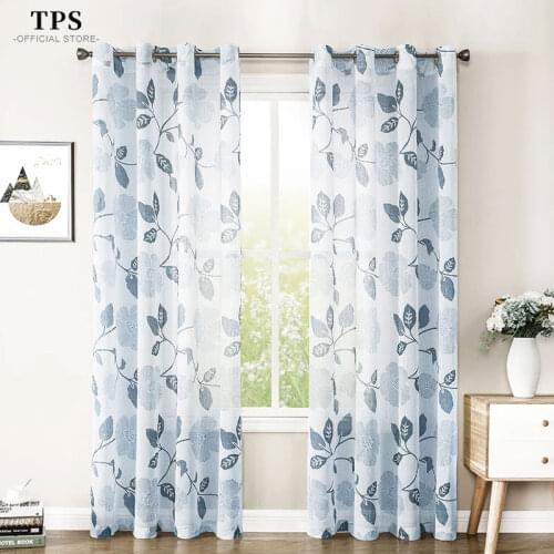 TPS Floral Printed Tulle Sheer Curtains for Living Room Bedroom Curtains Window Kitchen Window Treatment Modern Home Decor Panel