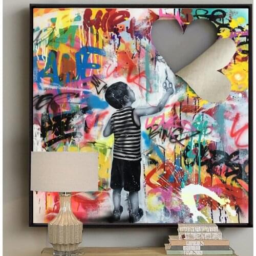 Street Griffiti Art Canvas Modern Painting Abstract Posters and Prints Wall Boy Cropping loving Picture for Living Room Decor