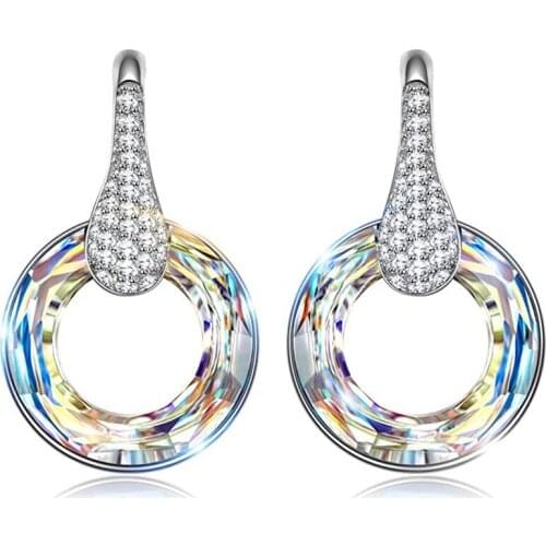 USTAR Bling Colors CZ Stud Earrings For women Full Rhinestone Round Magical Earring Party Fashion Jewelry gift