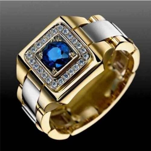 VAGZEB Gold Silver Color Color Wedding Ring Silver Color Blue CZ Stone Punk Vintage Ring for Man