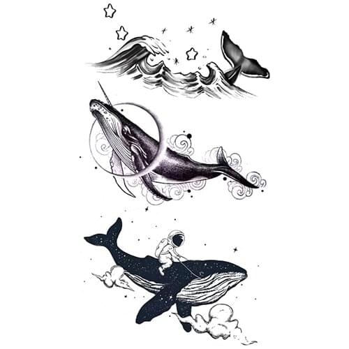 Astronaut Star Waterproof Temporary Tattoo Sticker Black Whale Waves Clouds Fake Tattoos Flash Tatoo Hand Body Art for Women Men