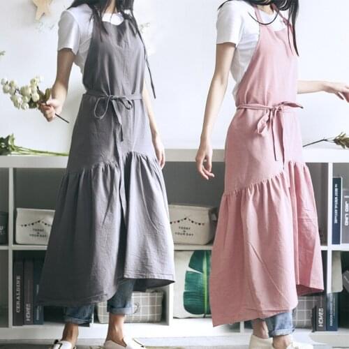 Japanese Style Cotton Linen Fishtail Apron Girl Baking Barista Florist Work Clothes Apron Women Gardener Housework Kitchen Apron