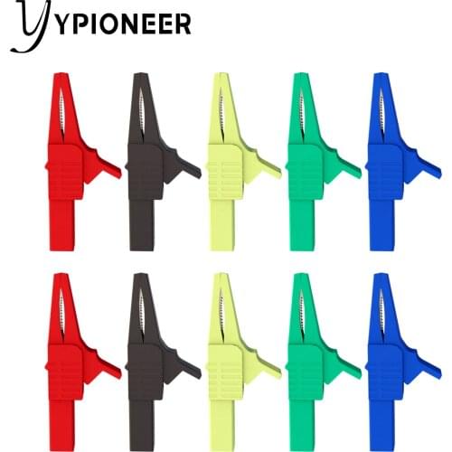 Cleqee P2003 5PCS 5 Color 32A 1000V Crocodile Alligator Folders Safety Test Clips For 4mm Shrouded Banana Plug Copper