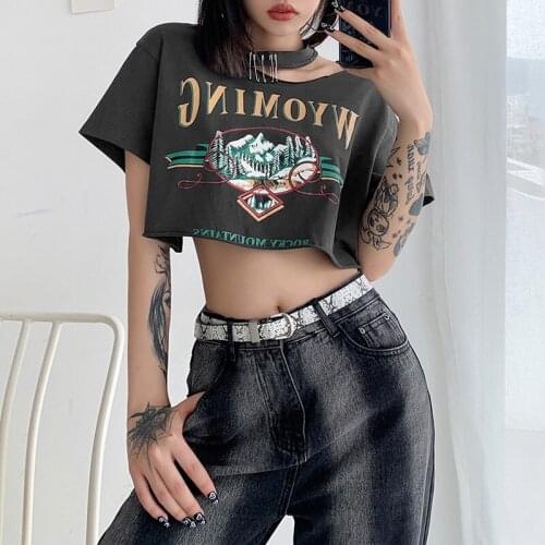 Women Summer Workpit Clothes Fashion Short Sleeve Print Crop Top Ladies Female Stylish T-shirt Casual Streetwear
