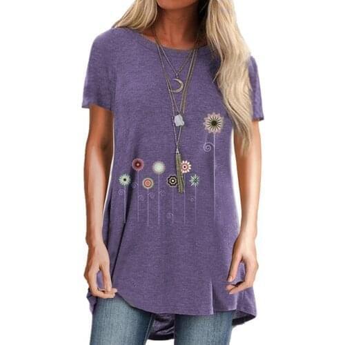 5xl Plus Size Purple Tunic Tops For Ladies 2021 Fashion Womens Floral Print Clothing Casual Shirt Short Sleeves Blouse Tops