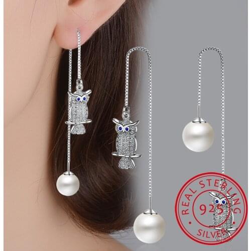 925 Sterling Silver Zirconia Owl Stud Earrings For Women Pearl Earrings Party Gifts Sterling-silver-jewelry EH610
