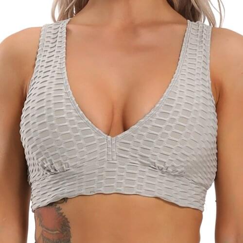 Women Workout Sport Tops Texture Cellulite Strappy Crop Tops Running Vest Push Up Yoga Bra Fitness Gym tops Active Wear