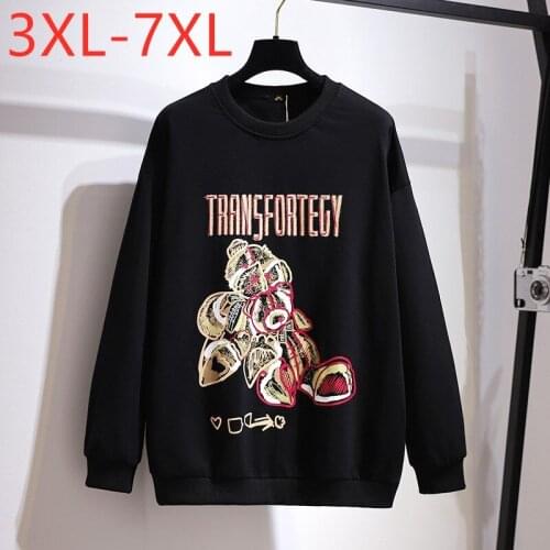 New 2021 Ladies Spring Autumn Plus Size Tops For Women Large Long Sleeve Cotton Black Print Thick T-shirt 3XL 4XL 5XL 6XL 7XL