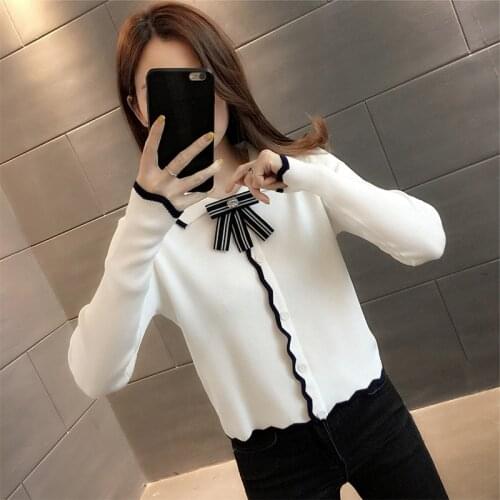 Ladies brief paragraph coat in 2021 during the spring and autumn thin bowknot sweater render unlined upper garment