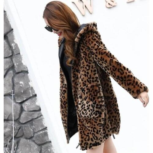 2018 Winter Fashion Women Faux Fur Coat Long Leopard Jacket Windbreaker Female Hooded Long Sleeve Large Size Loose Outwear L1314