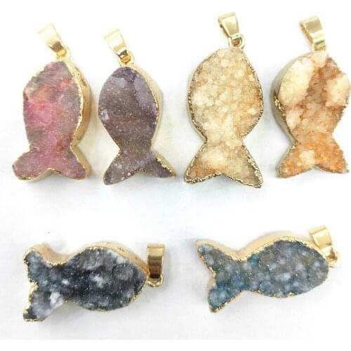 1pc Natural Stone Crystal Bud Irregular Facets Fish Shape Pendants for Women Charms Jewelry Making DIY Hot Necklace Accessories