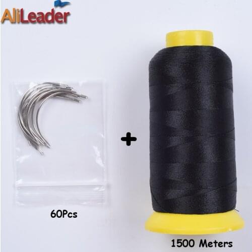 1500 Meters Brown Black Nylon Hair Weaving Thread With Hair Weaving Needle, 60Pcs Wig Needles For Professional Wig Making Tools
