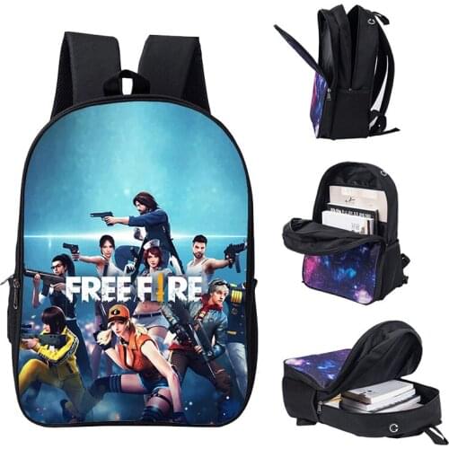 16 Inch Cartoon Anime Canvas Double Zipper 3D Free Fire Backpacks Kids Mochila School Bags Free Fire Garena Game Bag Children