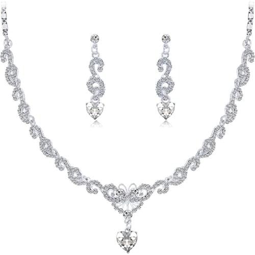 20set/lot New Style Elegant Women Necklace Earrings Set Fashion Heart Pendant Jewelry Crystal Necklace