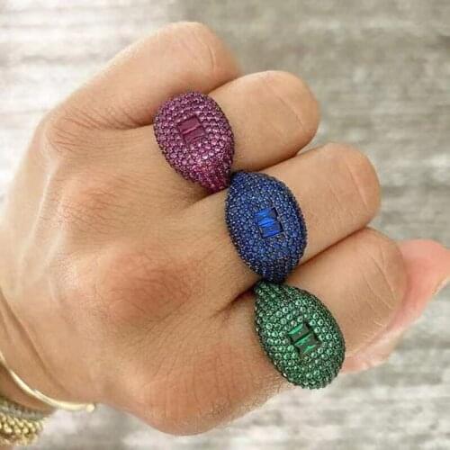 2021 Hip Hop Engagement Band Full Sparking Bling Crystal Zircon Plated Gold Adjustable Open Finger for Women Men Party Jewelry