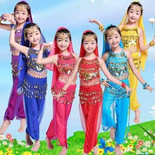 4pcs/1set Child Girl India Professional Dancewear Children Belly Dance Costumes For Girls Egypt BELLY Dancing Costume for Girl