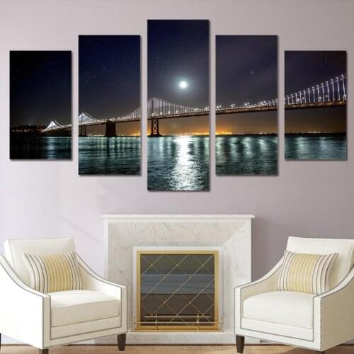 5 Piece Canvas Art Bridge Lights Printed Wall Art Home Decor Canvas Painting Picture Poster and Prints Free Shipping XA1271B