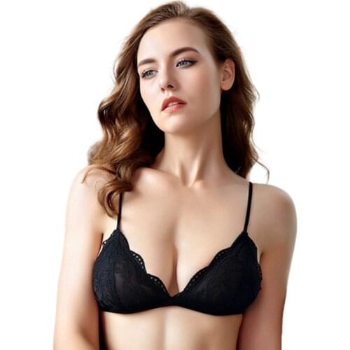 CYHWR Black/White Wire Free Floral Lace Sexy Women Bralette Underwear 3/4 Cup Comfortable Ladies Bras S M L