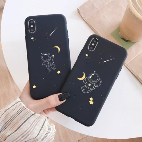 Cartoon Astronaut Moon Stars Phone Case For iPhone 12 11 Pro Max X XR XS Max 6s 7 8 Plus SE 2020 Soft Silicone Cute Back Cover