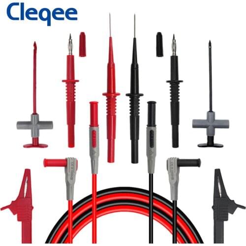 Cleqee P1305B Safety 4mm Banana Plug Cables Multimeter Test Leads Kit Puncture needles with Test Probe Hook Alligator Clips