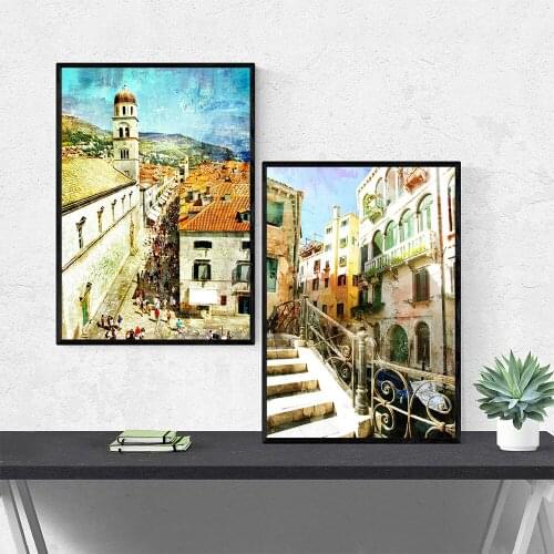Ancient Cities in Europe Cityscape Canvas Painting Modern Wall Art Pictures for Living Room Home Decor Nordic Poster No Frame