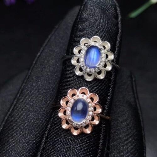 Natural blue moonstone ring, luxurious style, fresh and beautiful, 925 silver exquisite