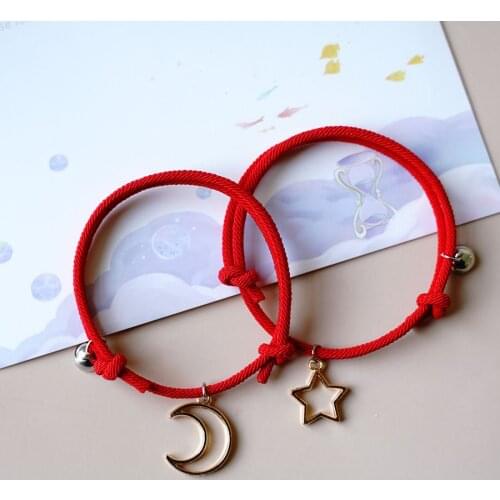 2pcs Star Moon Magnetic Couple Bracelet Set for Men Women Trendy Handmade Rope Chain Friendship Bracelet Adjustable Jewelry
